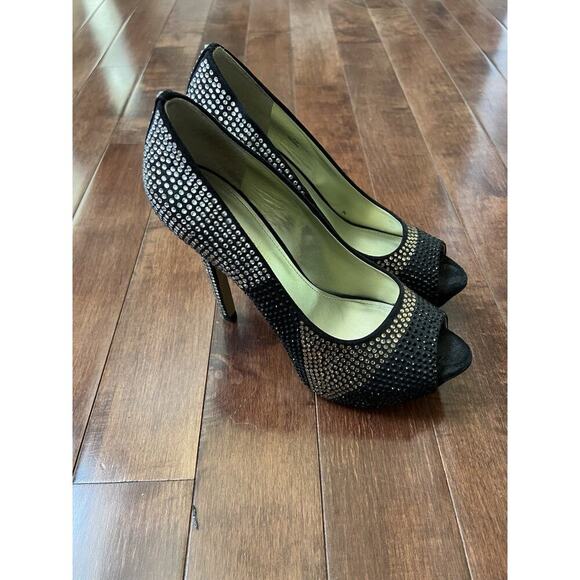 Vintage Enzo Angiolini Black Silver Gold Pumps Heels Rhinestone Women’s 8 1/2 - Picture 5 of 8